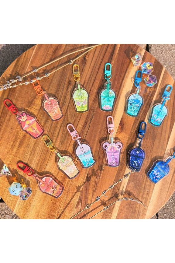 Zodiac Boba Glitter Charm: Double-Sided Keychain (1 keychain)