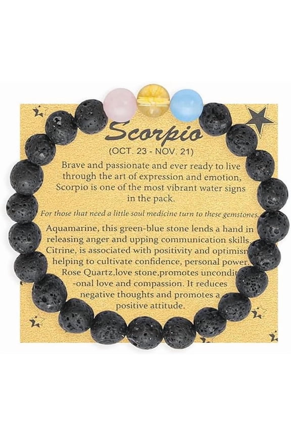 Zodiac Bracelet Volcanic Stone Beaded Elastic Rope Gift for Men and Women String Hand Jewelry 1Piece Black Scorpio