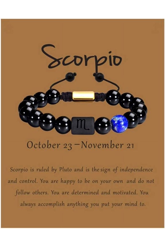 Zodiac Bracelet for Men Women, 8mm 10mm Natural Black Onyx Stone Star Sign Constellation Horoscope Bracelet Gifts[q53109]