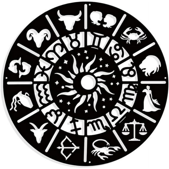 Zodiac Calendar Metal Wall Art Decor Black Wall Hanging Decor Silhouette Wall Art for Home Bedroom Living Room Garden Hotel Office Wall Christmas Festival Decoration Gift 11.8"