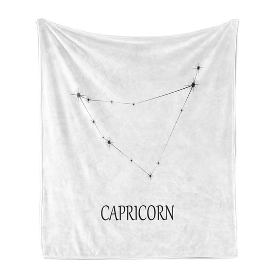 Zodiac Capricorn Soft Flannel Fleece Throw Blanket, Capricorn Constellation with Aligned Stars Astronomical Elements, Cozy Plush for Indoor and Outdoor Use, 50" x 60", Black and White, by Ambesonne