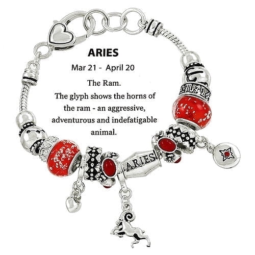 Freebird Jewelry Box Zodiac Charm Bead Bracelet - Silver Aries