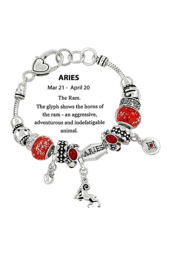 Zodiac Charm Bead Bracelet - Silver Aries