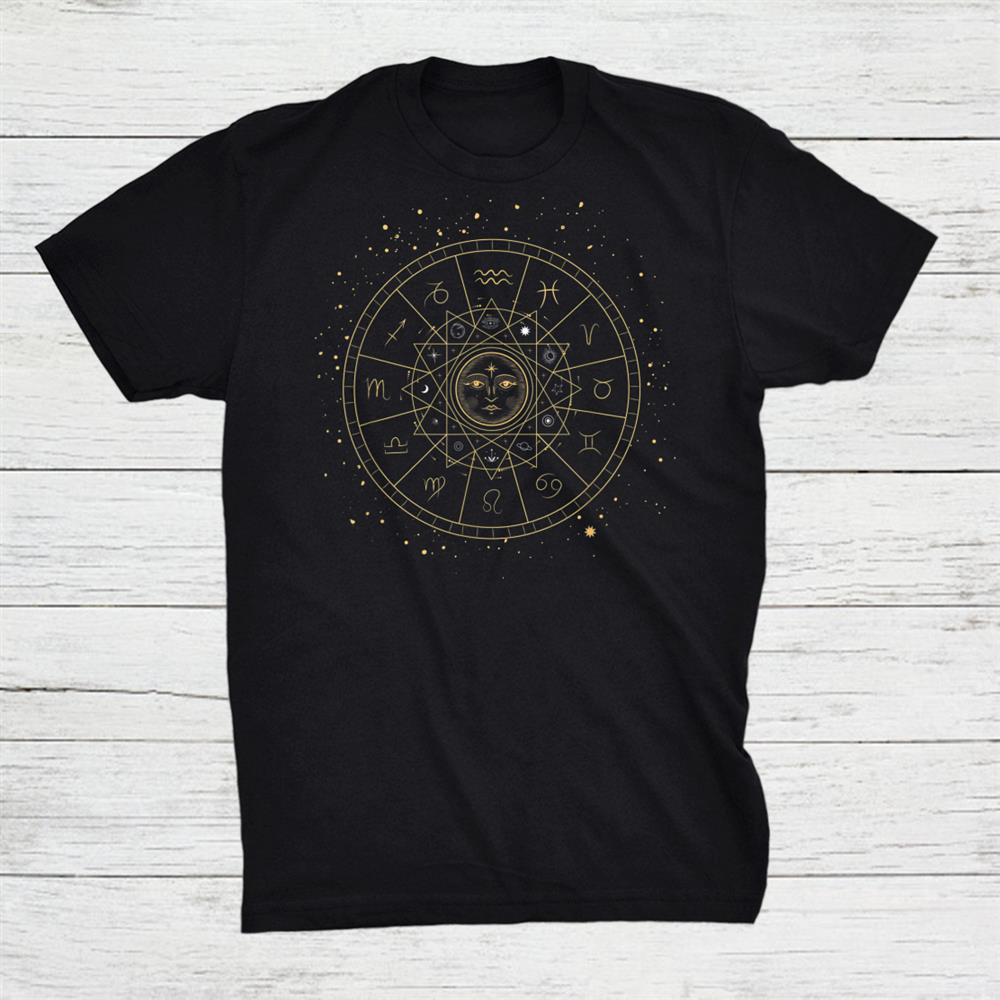 Zodiac Chart Wheel Astrology Horoscope Shirt Gift Black Size up to 4XL