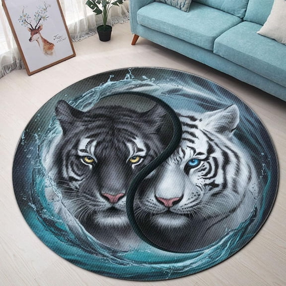 Zodiac Constellation Aries Round Area Rug, star sign ram circle carpet for living room or meditation corner, soft washable non-slip floor mat, cosmic horoscope décor