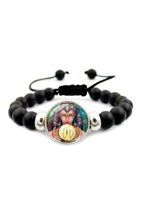 Zodiac Constellation Time Gem Bracelet | Unisex Fashion Black Beaded Bracelet | Adjustable 18+7 cm with 1.8cm Glass Beads | Gift for Travel