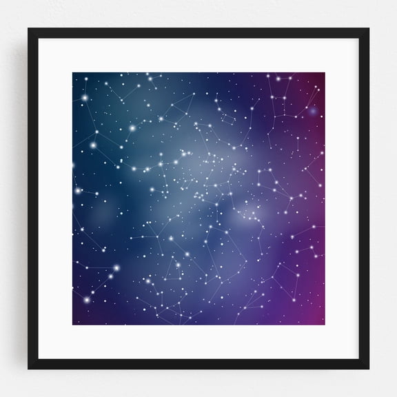 Zodiac Constellations - Digital Art Night Sky Stars Astronomy Cosmic Space Mystical Black Framed Wall Art Print 16 x 16 inches