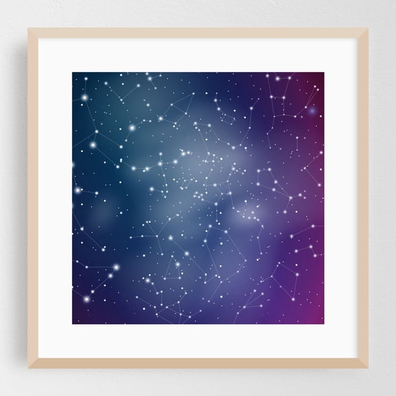 Zodiac Constellations - Digital Art Night Sky Stars Astronomy Cosmic Space Mystical Oak Framed Wall Art Print 8 x 8 inches