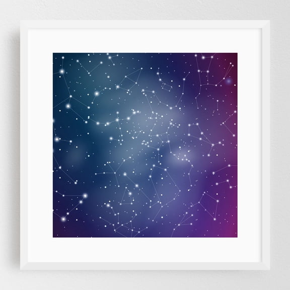 Zodiac Constellations - Digital Art Night Sky Stars Astronomy Cosmic Space Mystical White Framed Wall Art Print 20 x 20 inches