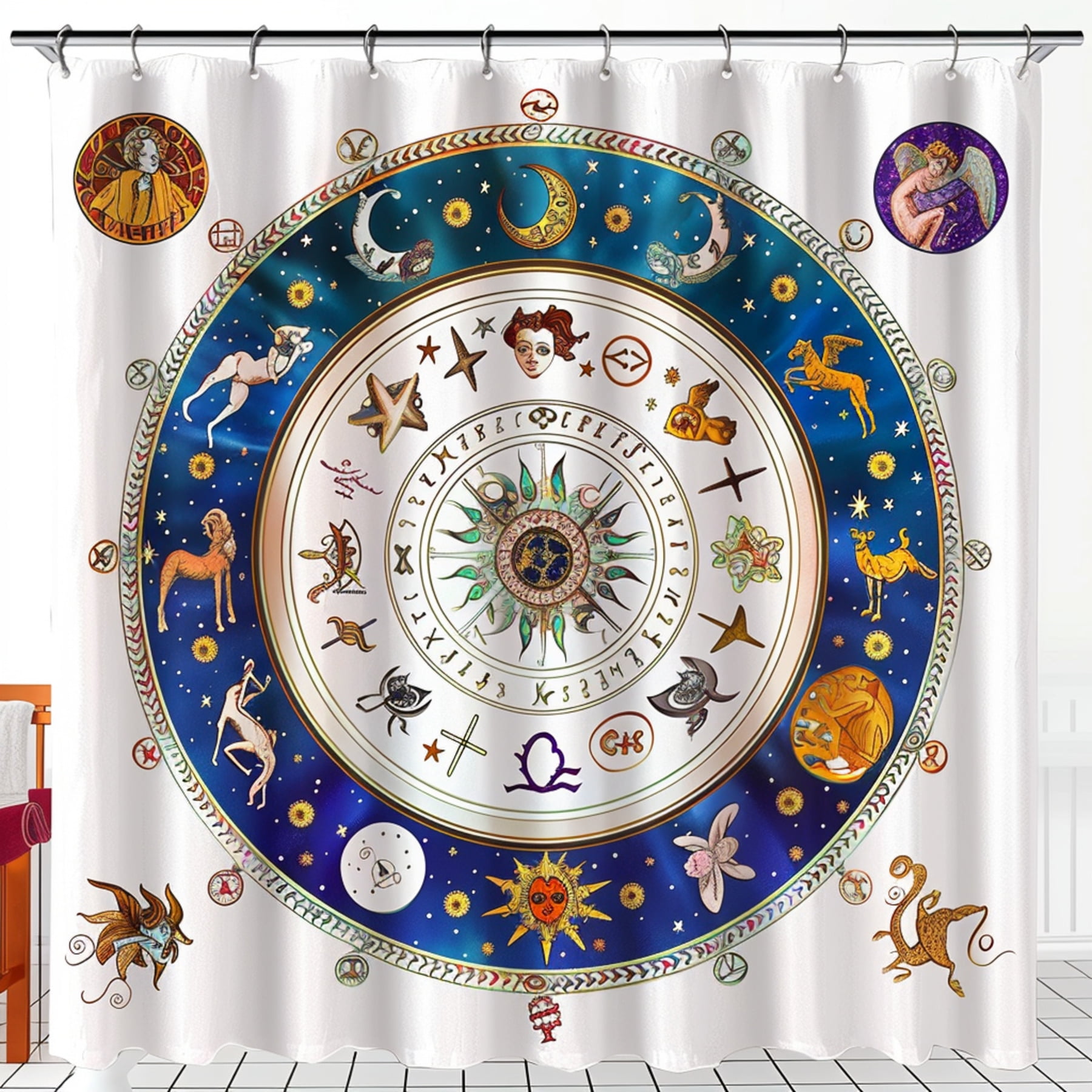 Zodiac Constellations Shower Curtain Celestial Bathroom Decor with