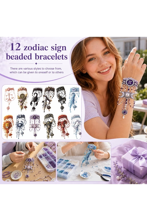 Zodiac DIY Beaded Hand Bracelet Kit, 12 Zodiac Signs to Choose Jewelry Making Set with Zodiac Charms & Beads, Create Personalized Astrology Bracelets for Gifts (Libra)