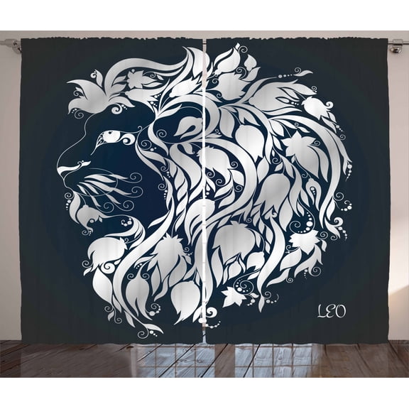 Ambesonne Astrology Curtains 2 Panel Set, Leo Astrology Zodiac, 108" x 84", Blue Grey