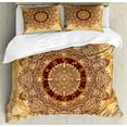 thumbnail image 1 of Zodiac Decor King Size Duvet Cover Set, Vintage Ornamental Mandala Circle with Horoscope Signs on Aged Paper Background, Decorative 3 Piece Bedding Set with 2 Pillow Shams, Tan Brown, by Ambesonne, 1 of 3