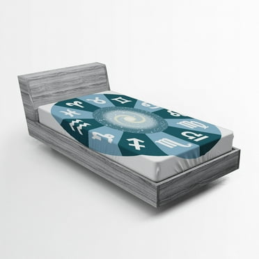 Ambesonne Astrology Fitted Sheet, Zodiac Universe Signs, Twin XL Size, Green