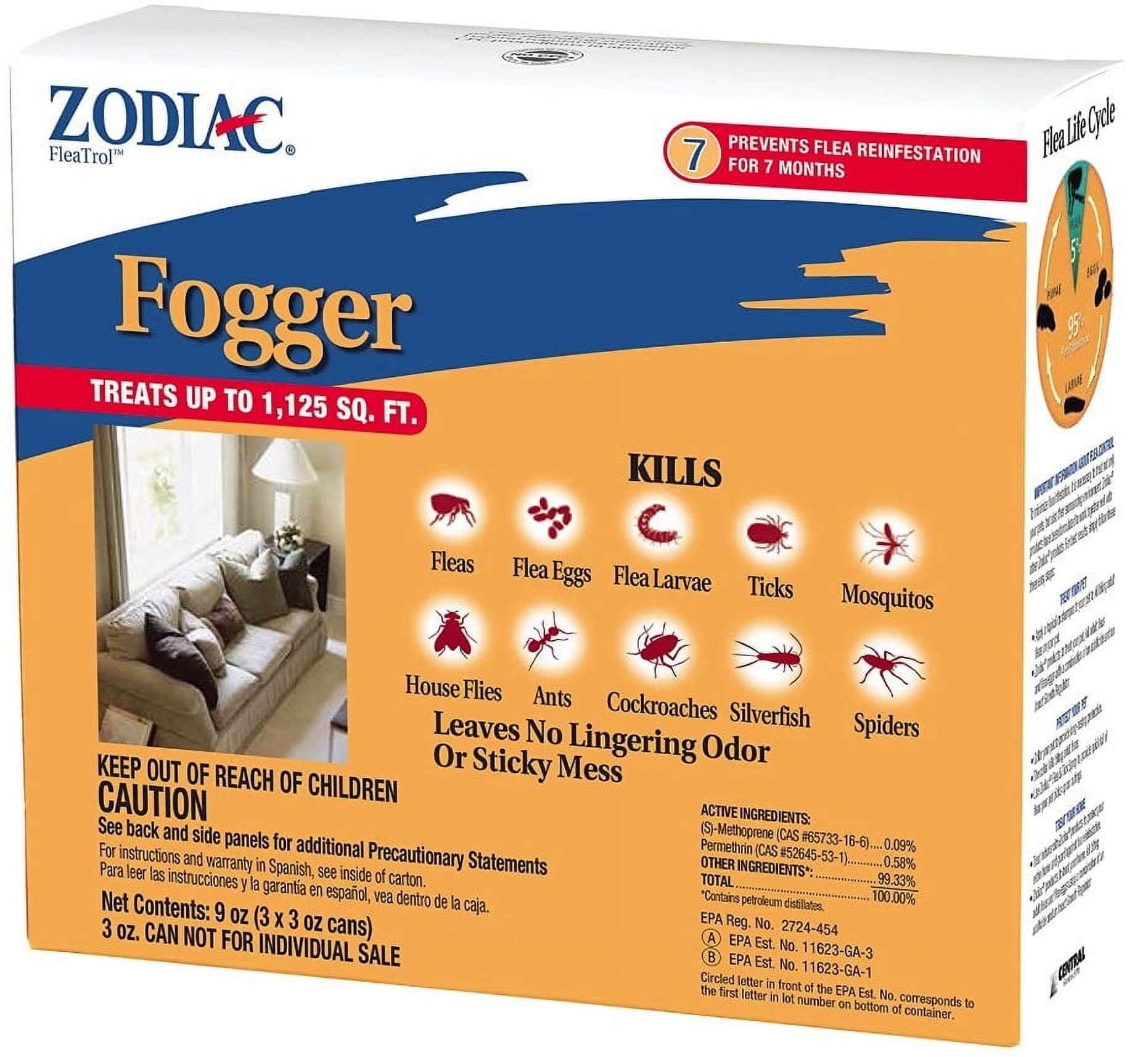Zodiac FleaTrol Fogger Kills Fleas, Flea Eggs and Larvae, Ticks