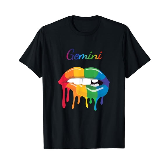 Zodiac Gemini Birthday Rainbow Lips Gemini Gift T-Shirt