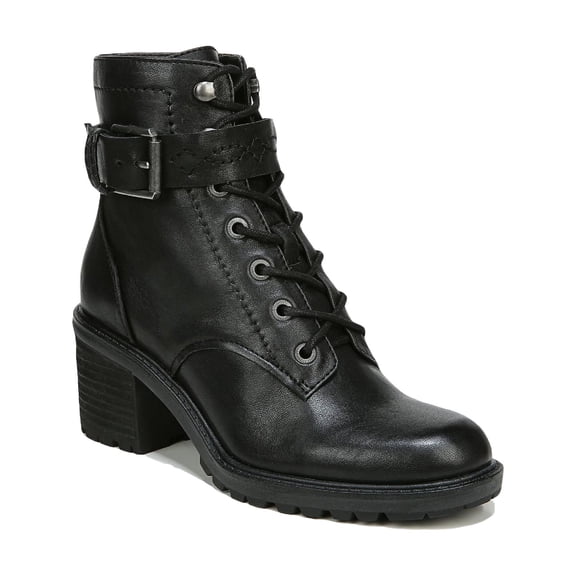 Zodiac Gemma Black Lace Up Block Heel Rounded Toe Buckle Combat Ankle Boots (Black, 6)