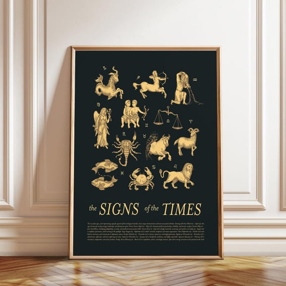 Zodiac Gold Astrological Symbols Celestial Decoration, Unframed Canvas 24x36in