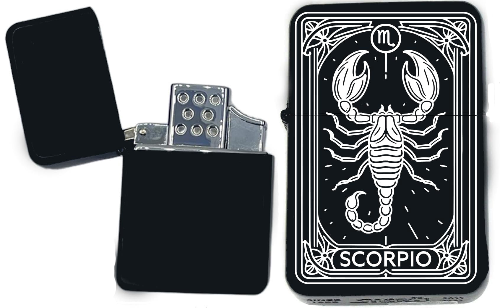 Zodiac Tarot Card Infinity Lighter - Black Matt Windproof Metal Lighter (Death Card Design) - Refillable, Great Gift For Christmas, Halloween