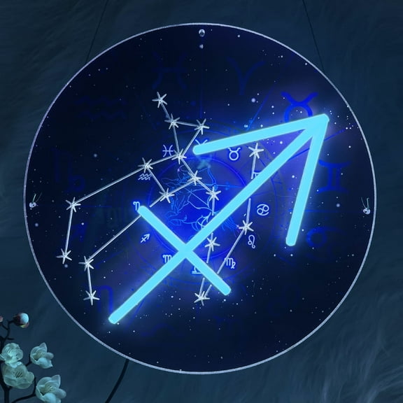 Zodiac Horoscope Sign - Sagittarius Neon Signs for Wall DecorConstellation Neon Light Powered by USB, Astrology Birthday Gifts, Ice Blue Color 13 X 13 INCH
