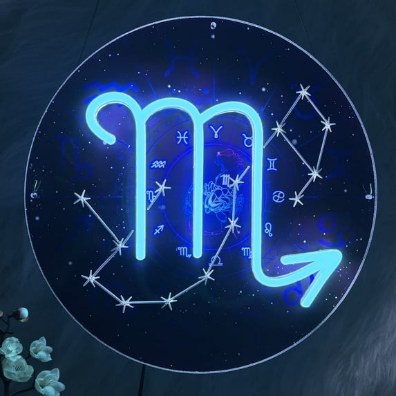 Zodiac Horoscope Sign - Scorpio Neon Signs for Wall Decor,Constellation Neon Light Powered by USB, Astrology Birthday Gifts, Ice Blue Color