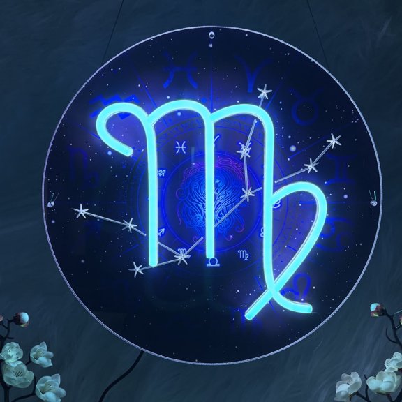 Zodiac Horoscope Sign -Virgo Neon Signs for Wall DecorConstellation Neon Light Powered by USB, Astrology Birthday Gifts, Ice Blue Color