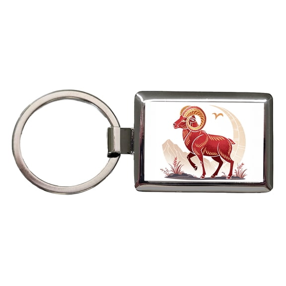 Zodiac Horoscope Symbol Aries Ram Metal Rectangle Keychain