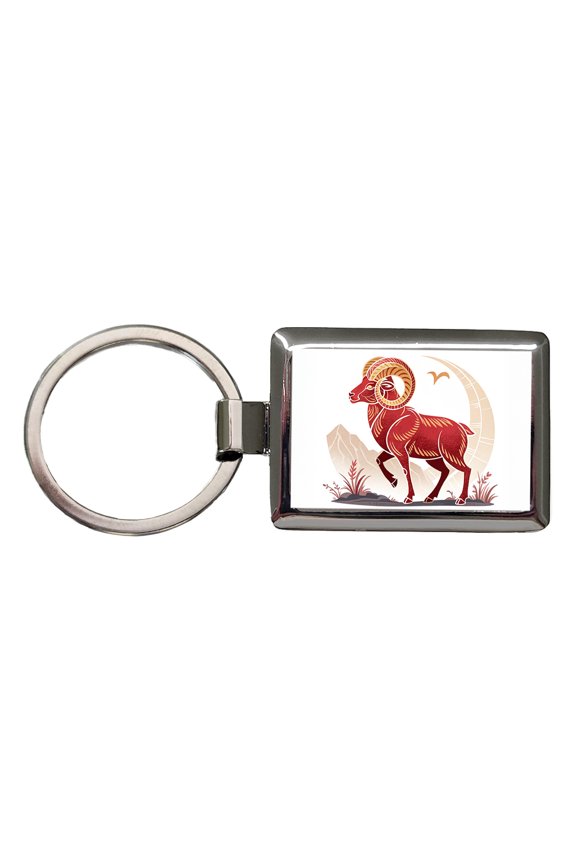 Zodiac Horoscope Symbol Aries Ram Metal Rectangle Keychain