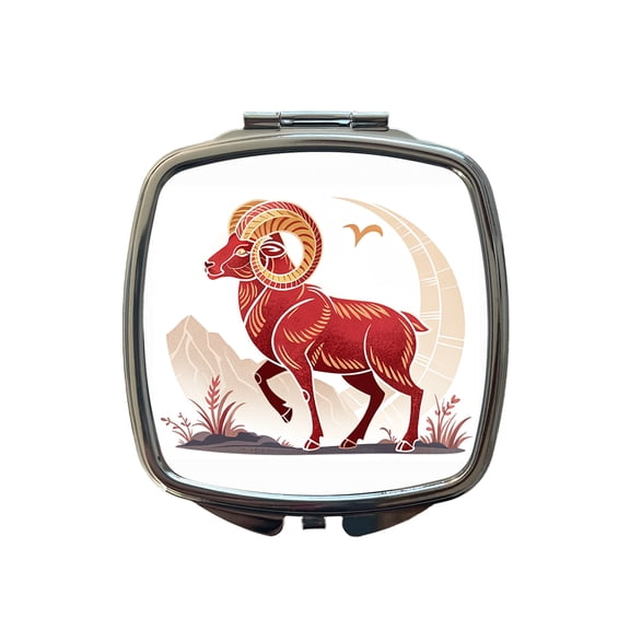 Zodiac Horoscope Symbol Aries Ram Travel Makeup Handbag Purse Small Pocket Compact Mirror