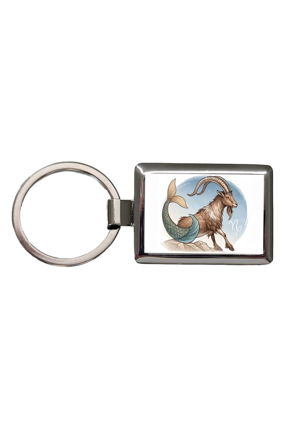 Zodiac Horoscope Symbol Capricorn Sea Goat Metal Rectangle Keychain
