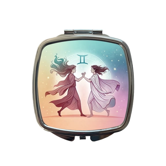 Zodiac Horoscope Symbol Gemini Twins Travel Makeup Handbag Purse Small Pocket Compact Mirror