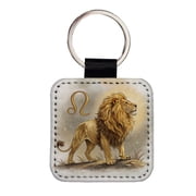 Zodiac Horoscope Symbol Leo Lion Faux Leather Square Keychain
