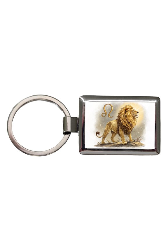 Zodiac Horoscope Symbol Leo Lion Metal Rectangle Keychain