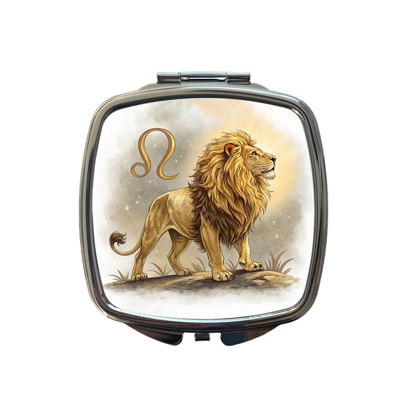 Zodiac Horoscope Symbol Leo Lion Travel Makeup Handbag Purse Small Pocket Compact Mirror