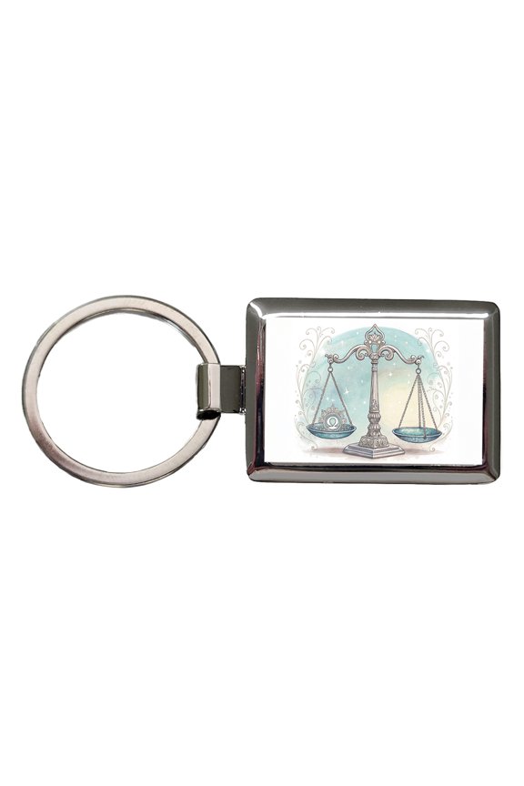 Zodiac Horoscope Symbol Libra Scales Metal Rectangle Keychain