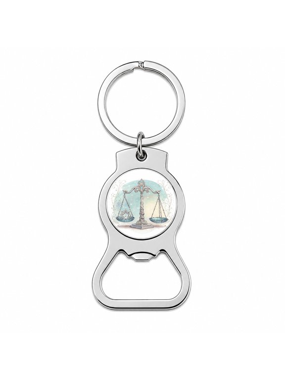 Zodiac Horoscope Symbol Libra Scales Portable Bottle Opener Metal Keychain