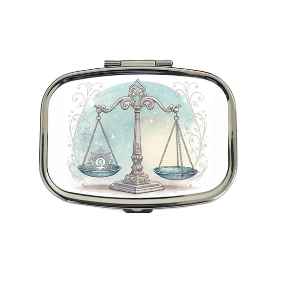 Zodiac Horoscope Symbol Libra Scales Small Travel Handbag Pill Box Case