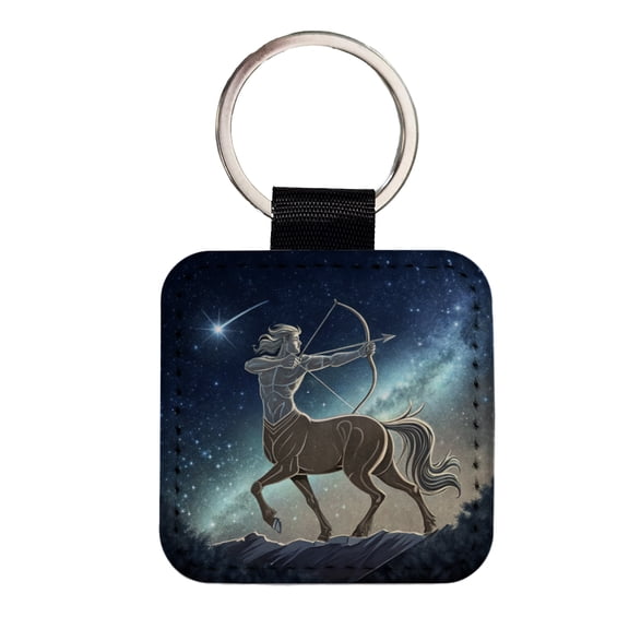 Zodiac Horoscope Symbol Sagittarius Centaur Faux Leather Square Keychain