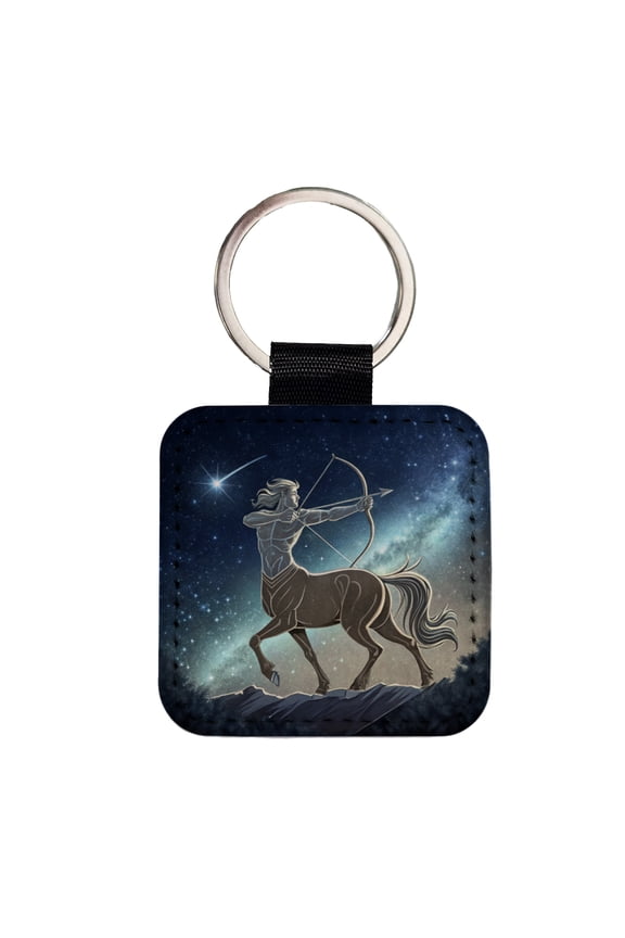 Zodiac Horoscope Symbol Sagittarius Centaur Faux Leather Square Keychain