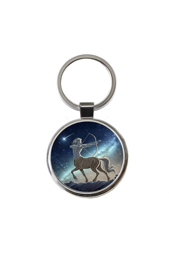 Zodiac Horoscope Symbol Sagittarius Centaur Metal Round Keychain