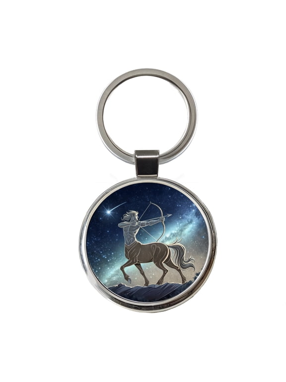 Zodiac Horoscope Symbol Sagittarius Centaur Metal Round Keychain