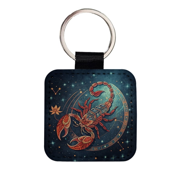 Zodiac Horoscope Symbol Scorpio Scorpion Faux Leather Square Keychain