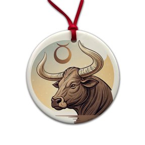 Zodiac Horoscope Symbol Taurus Bull Christmas Tree Holiday Round Ceramic Ornament