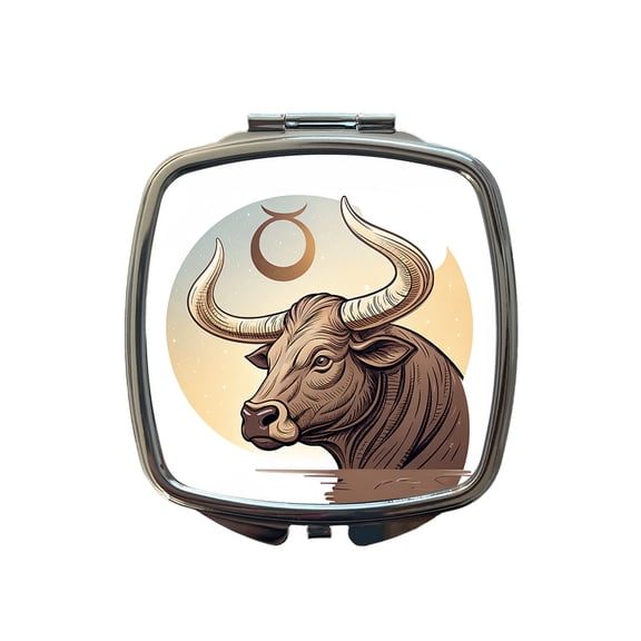 Zodiac Horoscope Symbol Taurus Bull Travel Makeup Handbag Purse Small Pocket Compact Mirror