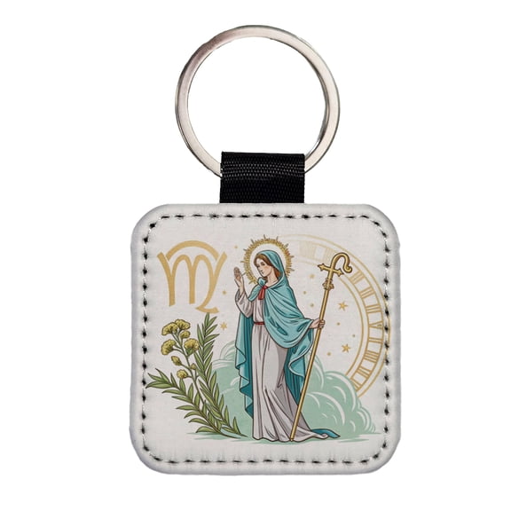 Zodiac Horoscope Symbol Virgo Maiden Virgin Faux Leather Square Keychain