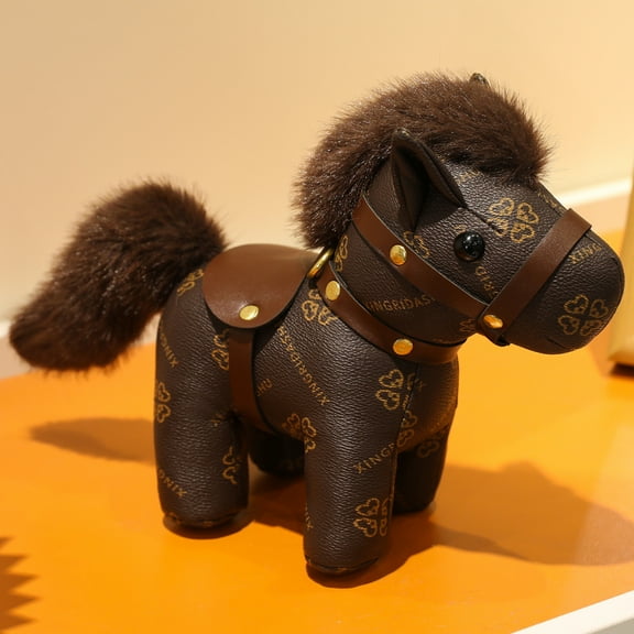 Zodiac Horse Plush Toy, Leather Horse Figurine With Furry Mane And Tail, For Kids S Collectible Decor -