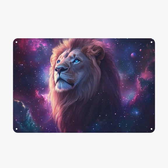 Zodiac Leo Gazing At Starry Sky Metal Tin Sign Vintage Wall Art Tinplate Easy to Hang Aluminum Plaque Poster 8 x 12 Inches