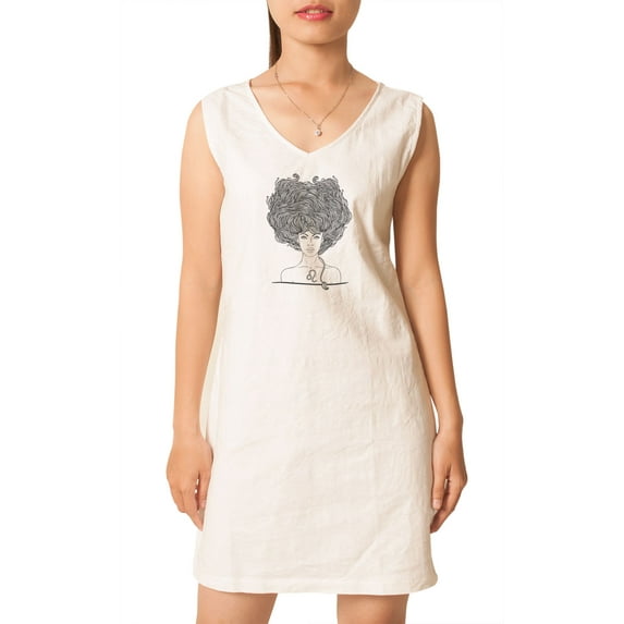 Zodiac Leo Hand Drawn Printed Vintage V-neck Linen Mini Shift Dress WDS_02 6