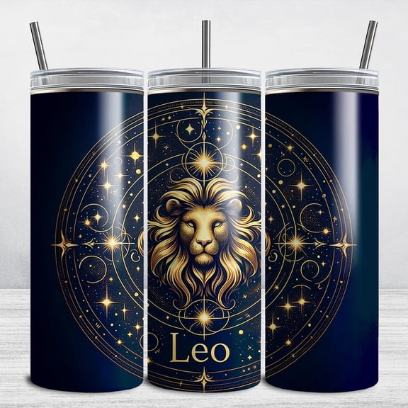 Zodiac Leo Tumbler , Dark 20oz Skinny Horoscope Sign Tumbler , Astrology Celestial Lion Sublimation Tumbler