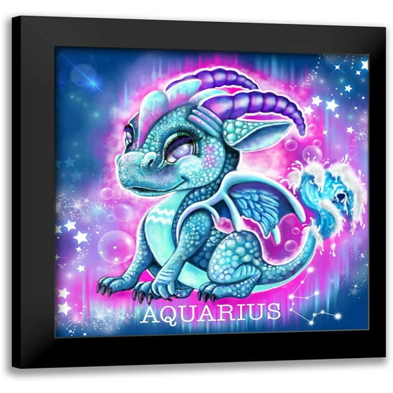Zodiac Lil Dragonz Aquarius 15x15 Black Modern Framed Museum Art Print Titled - Sheena Pike Art And Illustration